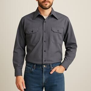 Sears Perma-Prest Vintage Gray Work Shirt Large 16-16.5 65/35 Poly Cotton